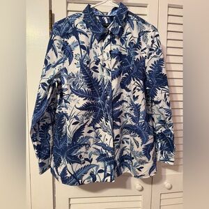 Talbots Blue and White Leaf Print Jacket